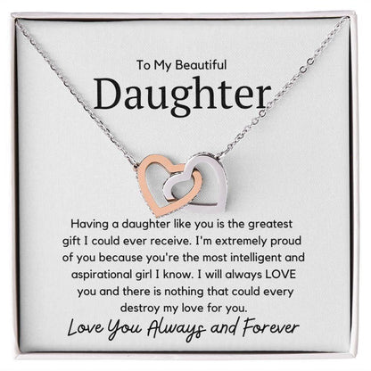 To My Beautiful Daughter Interlocking Necklace - Having daughter like you Polished Stainless Steel & Rose Gold Finish / Two-Toned Box Jewelry Giftinum