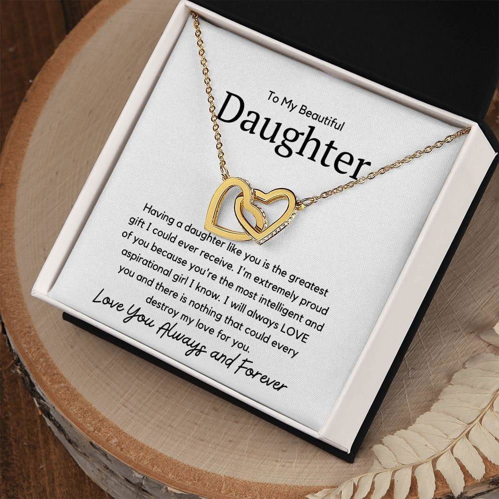 To My Beautiful Daughter Interlocking Necklace - Having daughter like you 18K Yellow Gold Finish / Two-Toned Box Jewelry Giftinum