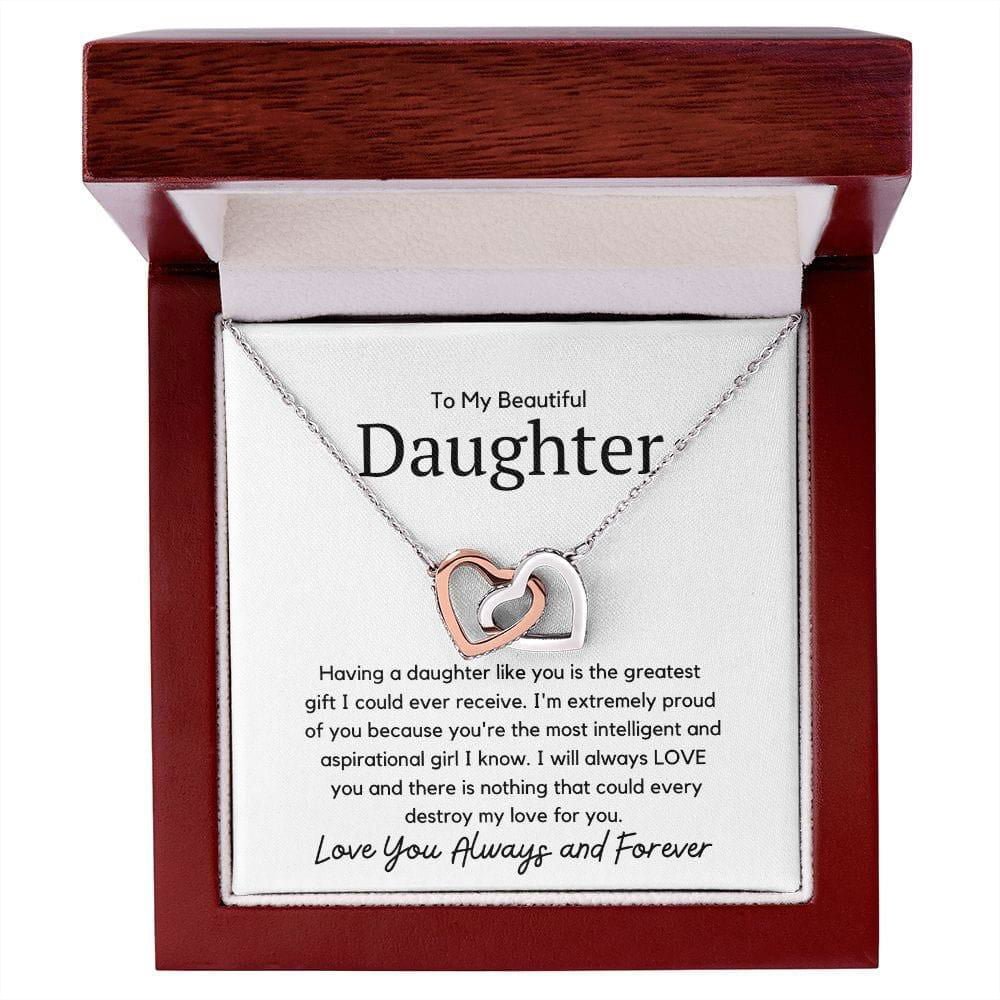 To My Beautiful Daughter Interlocking Necklace - Having daughter like you Polished Stainless Steel & Rose Gold Finish / Two-Toned Box Jewelry Giftinum