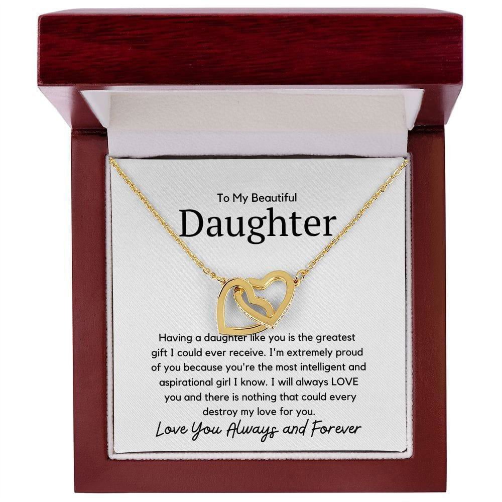 To My Beautiful Daughter Interlocking Necklace - Having daughter like you Polished Stainless Steel & Rose Gold Finish / Two-Toned Box Jewelry Giftinum