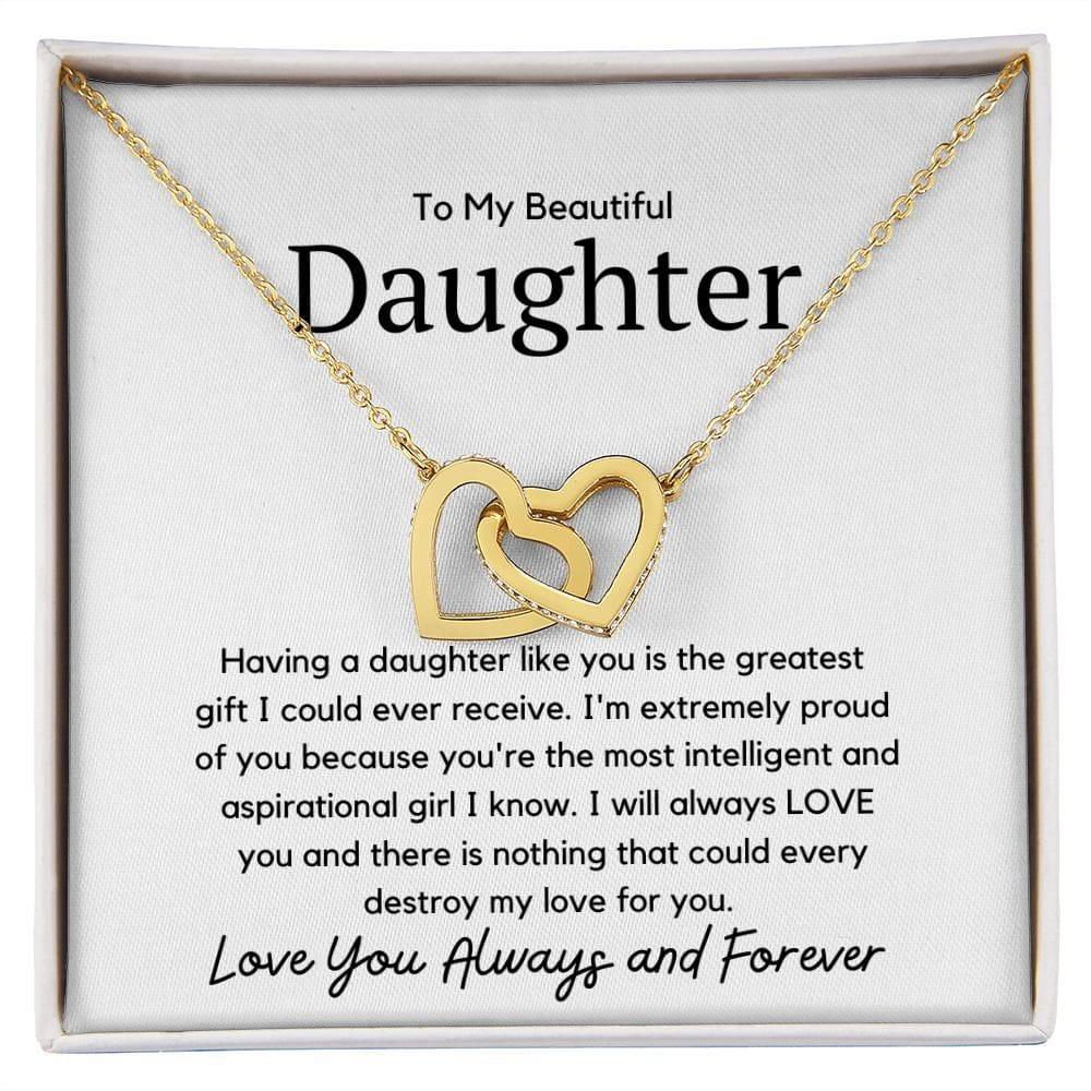 To My Beautiful Daughter Interlocking Necklace - Having daughter like you Polished Stainless Steel & Rose Gold Finish / Two-Toned Box Jewelry Giftinum
