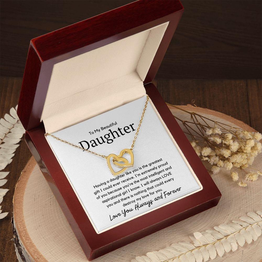 To My Beautiful Daughter Interlocking Necklace - Having daughter like you 18K Yellow Gold Finish / Mahogany Luxury Box w/LED Jewelry Giftinum