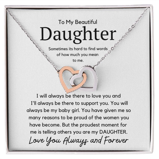 To My Beautiful Daughter Interlocking Necklace - I will always be there Polished Stainless Steel & Rose Gold Finish / Two-Toned Box Jewelry Giftinum