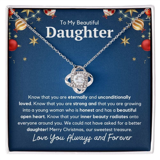 To My Beautiful Daughter Love Knot Necklace- Know that you are eternally 14K White Gold Finish / Standard Box Jewelry Giftinum