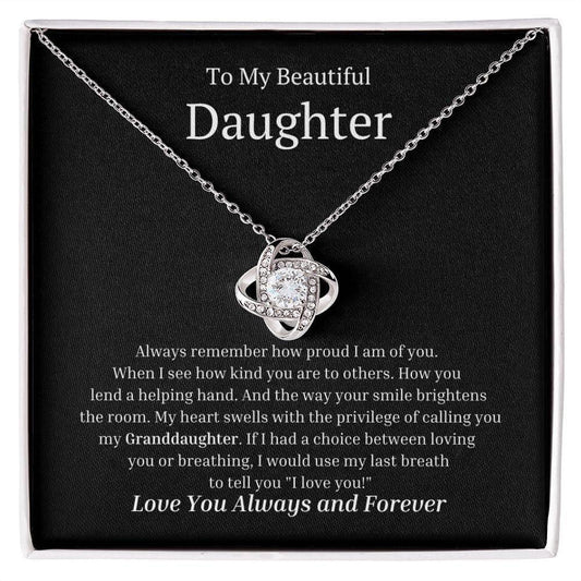 To My Beautiful Daughter Love Knot Necklace - Always Remember how proud I am 14K White Gold Finish / Two-Toned Box Jewelry Giftinum