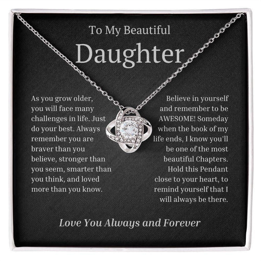 To My Beautiful Daughter Love Knot Necklace - As you grow older 14K White Gold Finish / Two-Toned Box Jewelry Giftinum