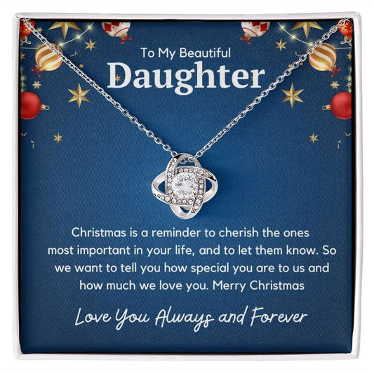 To My Beautiful Daughter Love Knot Necklace - Christmas is a reminder 14K White Gold Finish / Standard Box Jewelry Giftinum