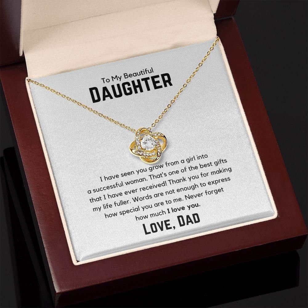 To My Beautiful Daughter Love Knot Necklace - I have seen you grow 18K Yellow Gold Finish / Mahogany Luxury Box w/LED Jewelry Giftinum
