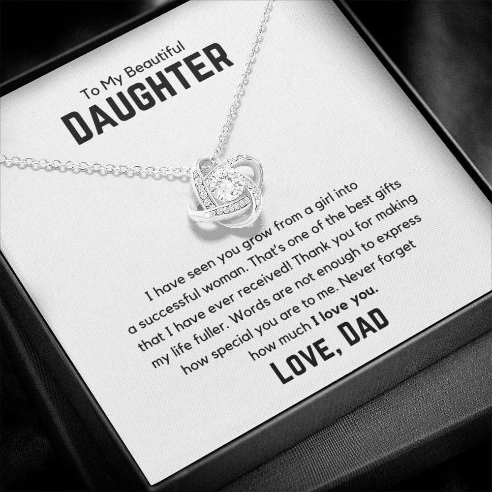 To My Beautiful Daughter Love Knot Necklace - I have seen you grow 14K White Gold Finish / Two-Toned Box Jewelry Giftinum