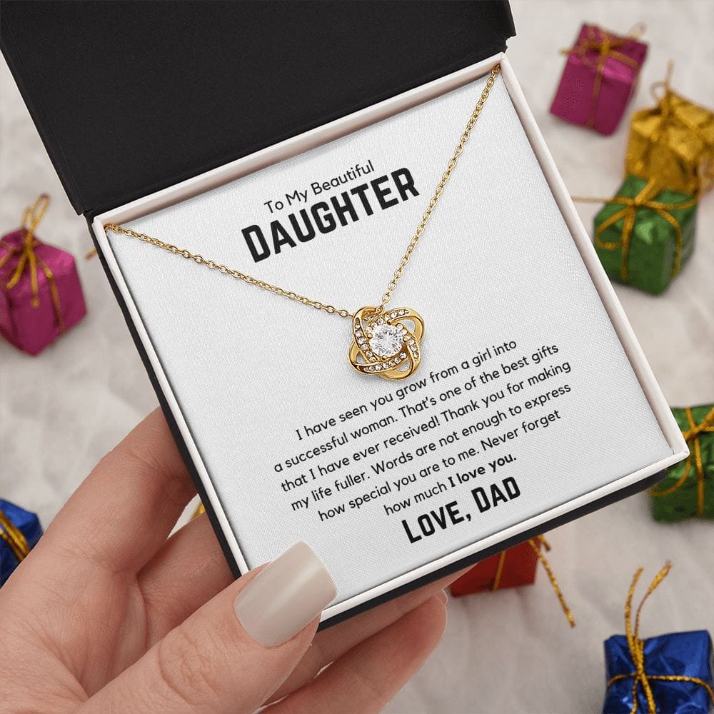 To My Beautiful Daughter Love Knot Necklace - I have seen you grow 14K White Gold Finish / Two-Toned Box Jewelry Giftinum