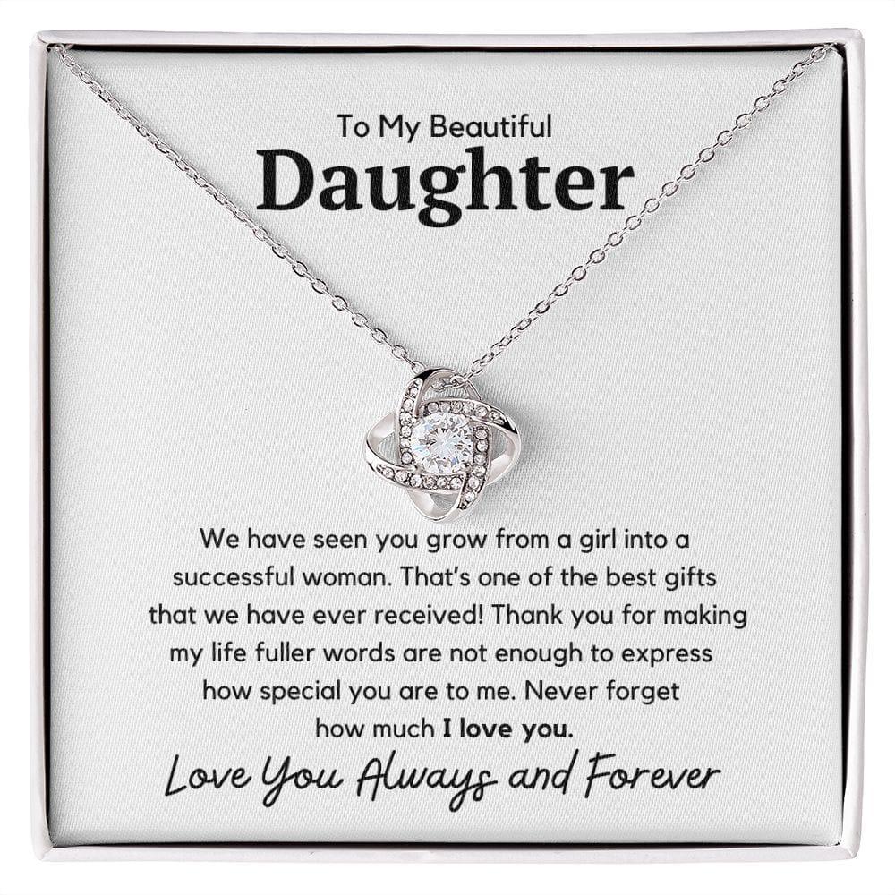 To My Beautiful Daughter Love Knot Necklace - We have seen you grow 14K White Gold Finish / Two-Toned Box Jewelry Giftinum