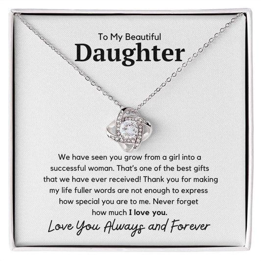 To My Beautiful Daughter Love Knot Necklace - We have seen you grow 14K White Gold Finish / Two-Toned Box Jewelry Giftinum