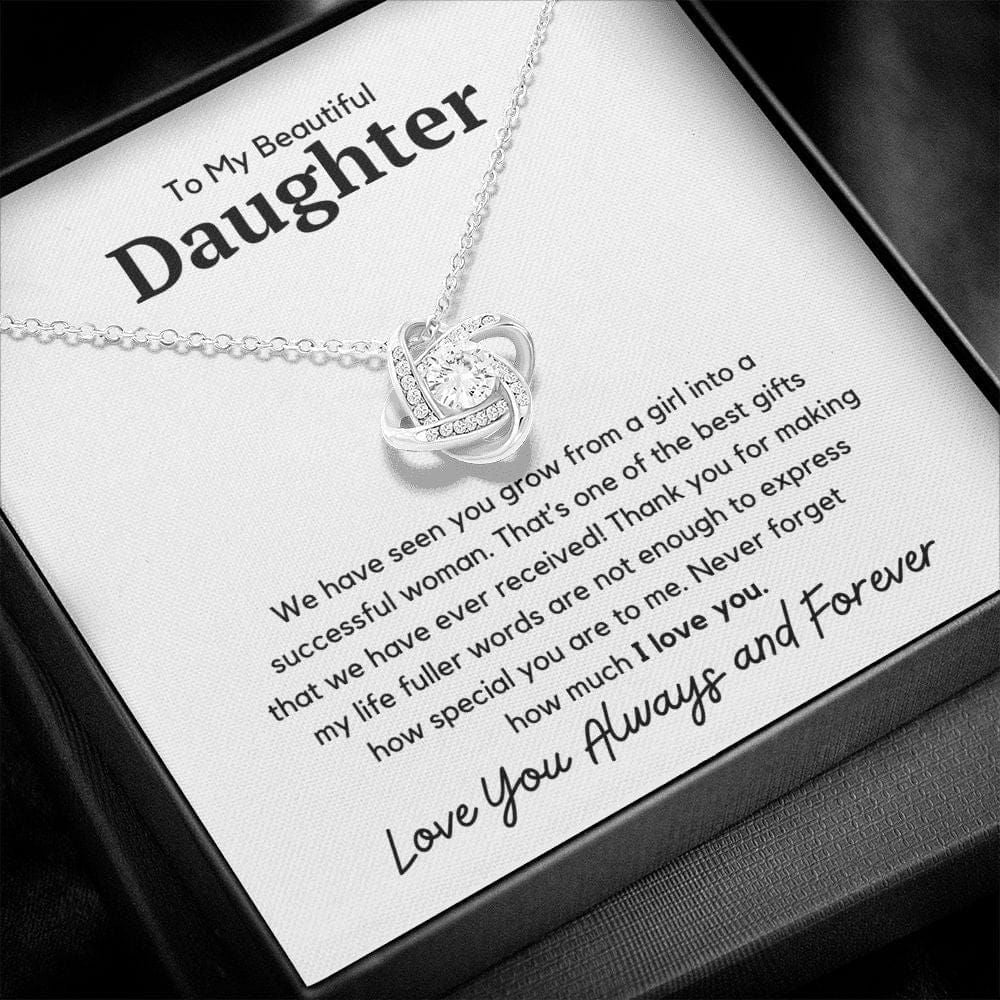 To My Beautiful Daughter Love Knot Necklace - We have seen you grow 14K White Gold Finish / Two-Toned Box Jewelry Giftinum