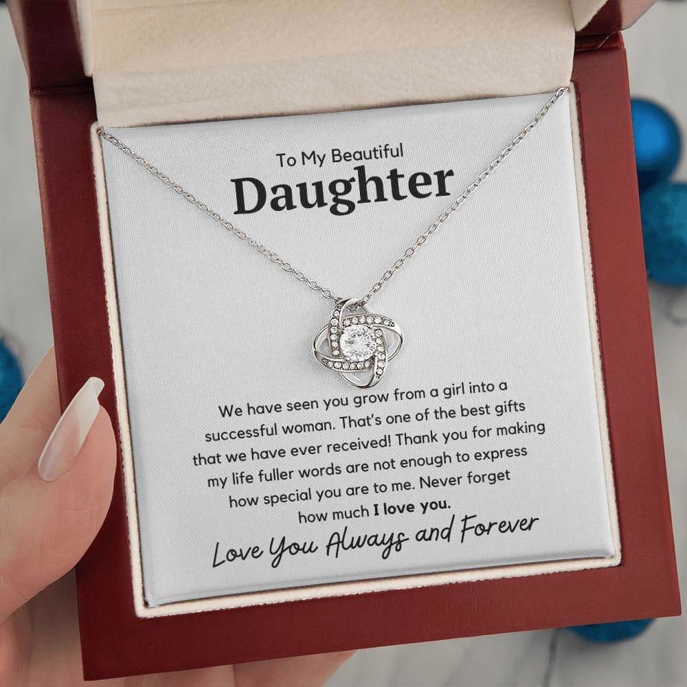 To My Beautiful Daughter Love Knot Necklace - We have seen you grow 14K White Gold Finish / Mahogany Luxury Box w/LED Jewelry Giftinum