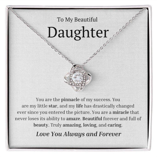 To My Beautiful Daughter Love Knot Necklace - You are the pinnacle of my success 14K White Gold Finish / Two-Toned Box Jewelry Giftinum