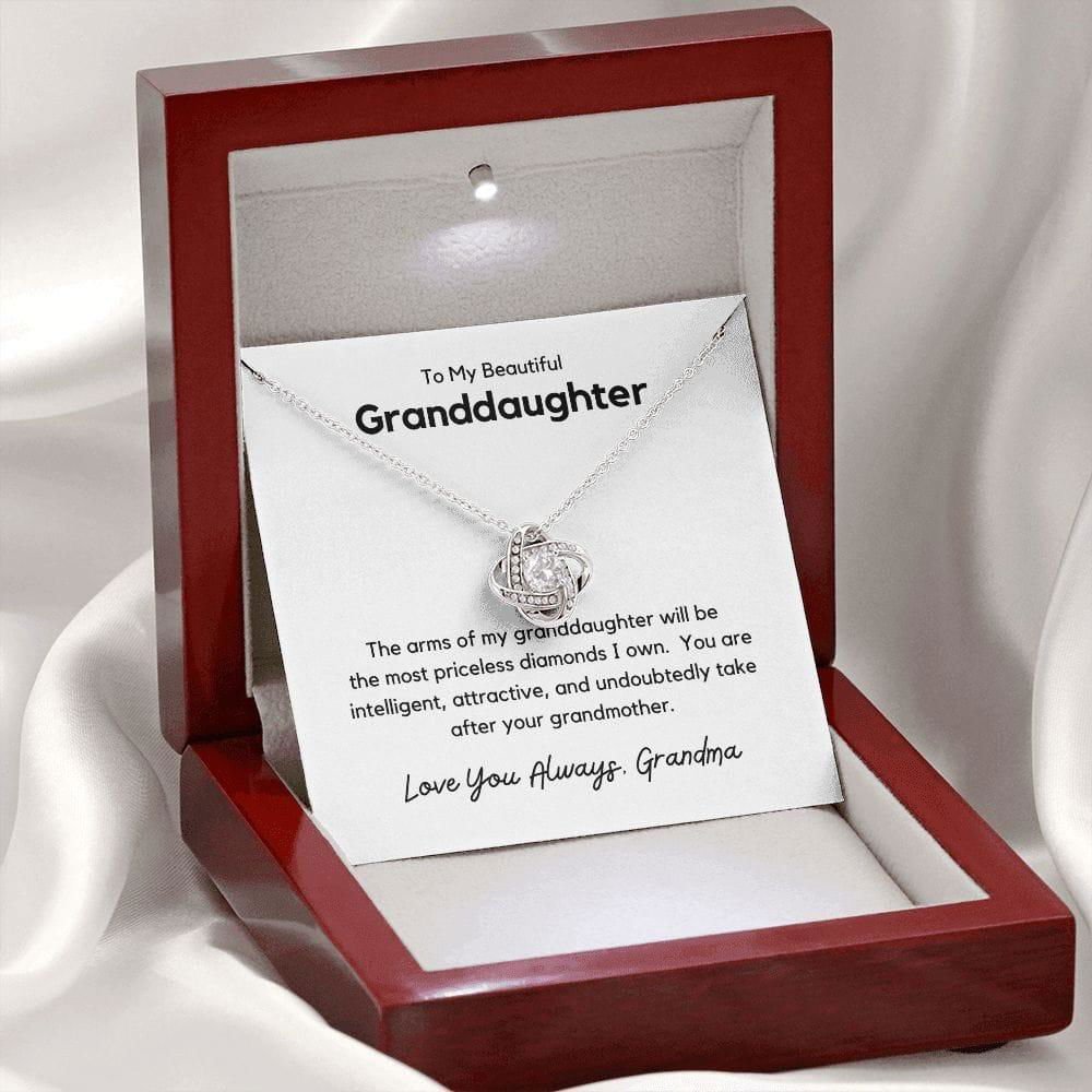 To My Beautiful Granddaughter - the arms of my granddaughter 14K White Gold Finish / Mahogany Luxury Box w/LED Jewelry Giftinum