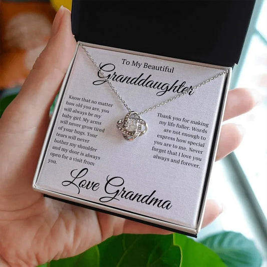 To My Beautiful Granddaughter From Grandma Love knot Necklace - Know that no matter how old you are - Giftinum