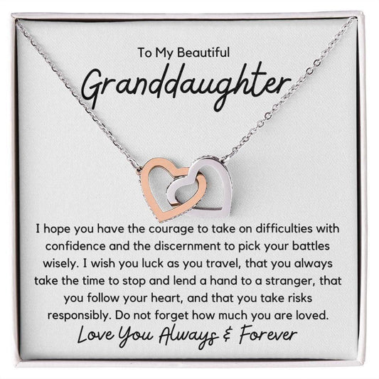 To My Beautiful Granddaughter Interlocking Heart Necklace - I hope you have the courage - Giftinum