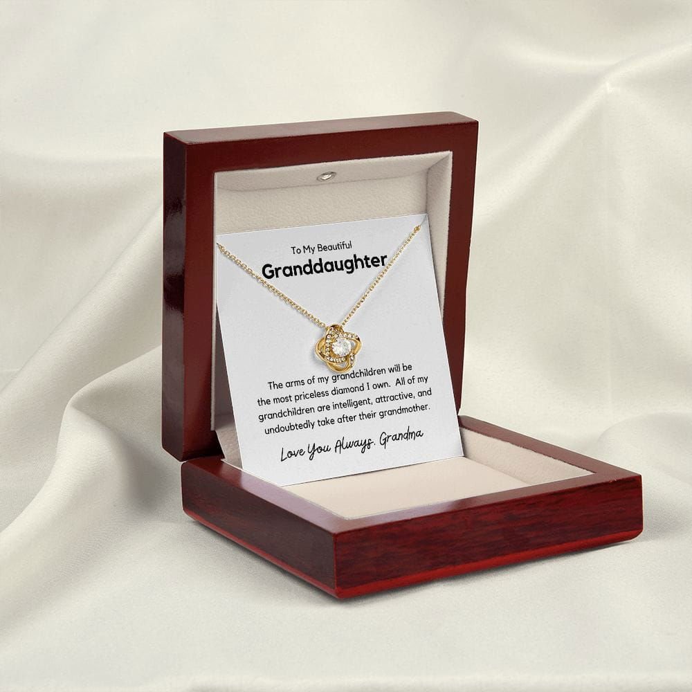 To My Beautiful Granddaughter Love Knot Necklace - The arms of my grandchildren 14K White Gold Finish / Standard Box Jewelry Giftinum