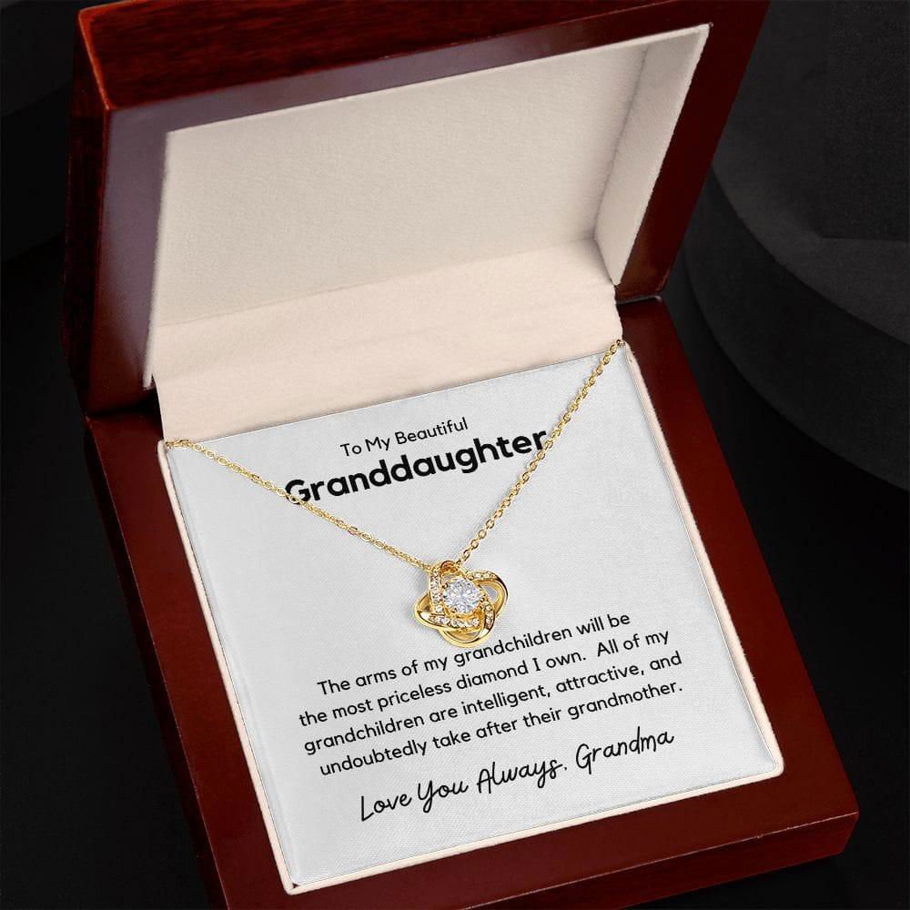 To My Beautiful Granddaughter Love Knot Necklace - The arms of my grandchildren 14K White Gold Finish / Standard Box Jewelry Giftinum