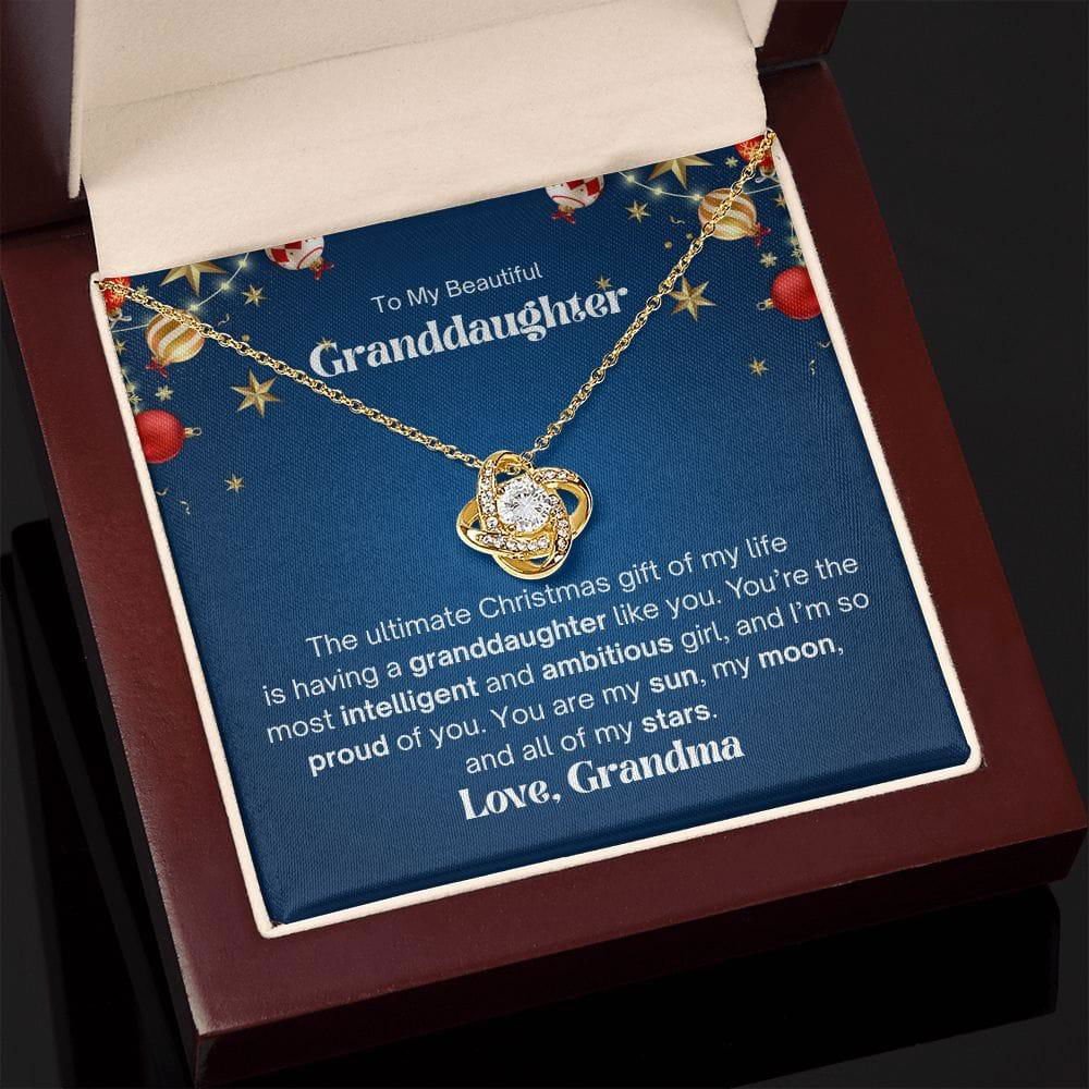 To My Beautiful Granddaughter Love Knot Necklace - The ultimate christmas gift 18K Yellow Gold Finish / Mahogany Luxury Box w/LED Jewelry Giftinum