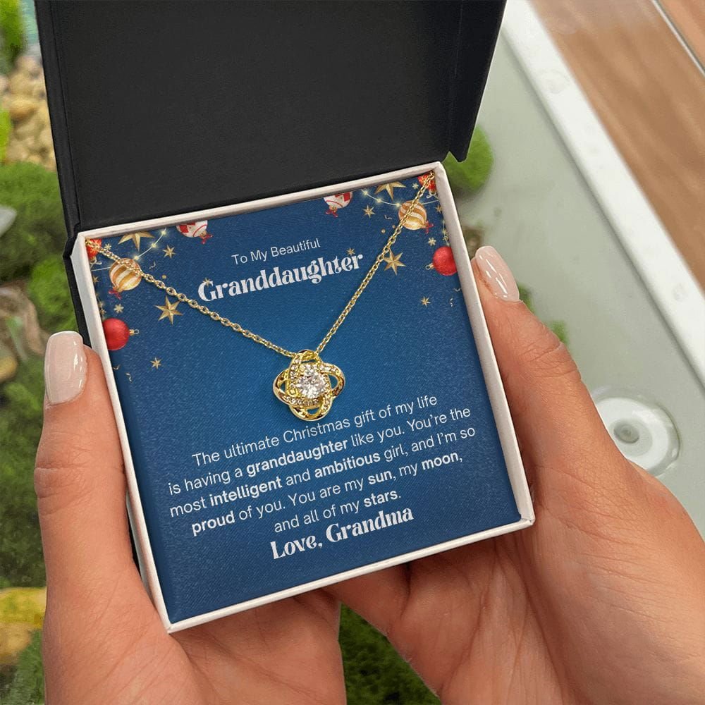 To My Beautiful Granddaughter Love Knot Necklace - The ultimate christmas gift 18K Yellow Gold Finish / Two-Toned Box Jewelry Giftinum