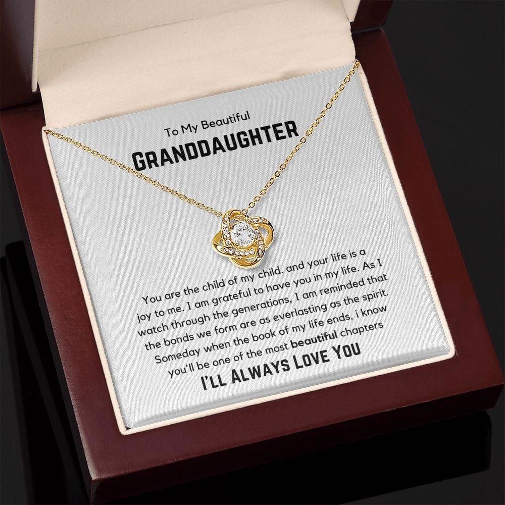 To My Beautiful Granddaughter Love Knot Necklace - You are the child of my child 18K Yellow Gold Finish / Luxury Box Jewelry Giftinum