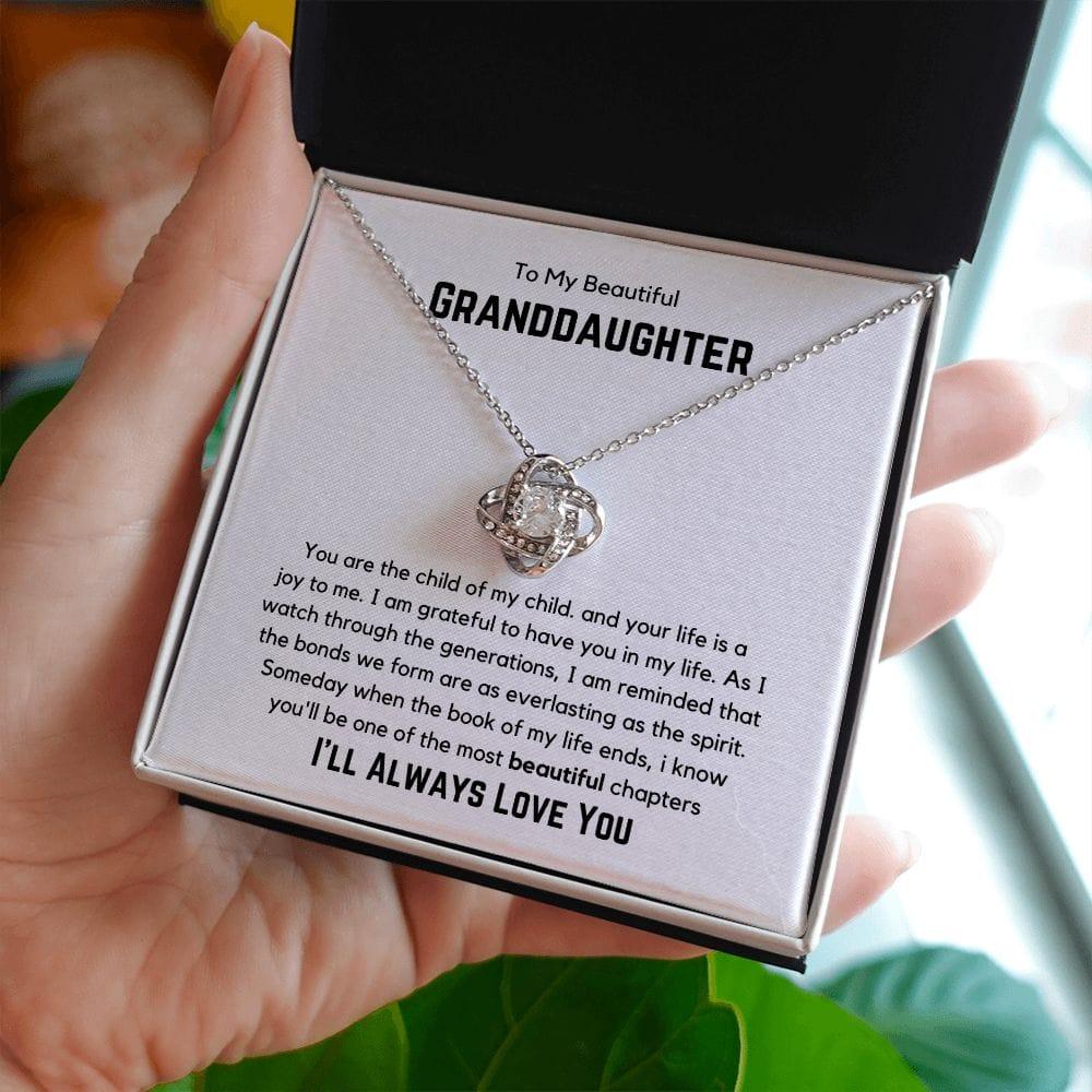 To My Beautiful Granddaughter Love Knot Necklace - You are the child of my child 14K White Gold Finish / Standard Box Jewelry Giftinum