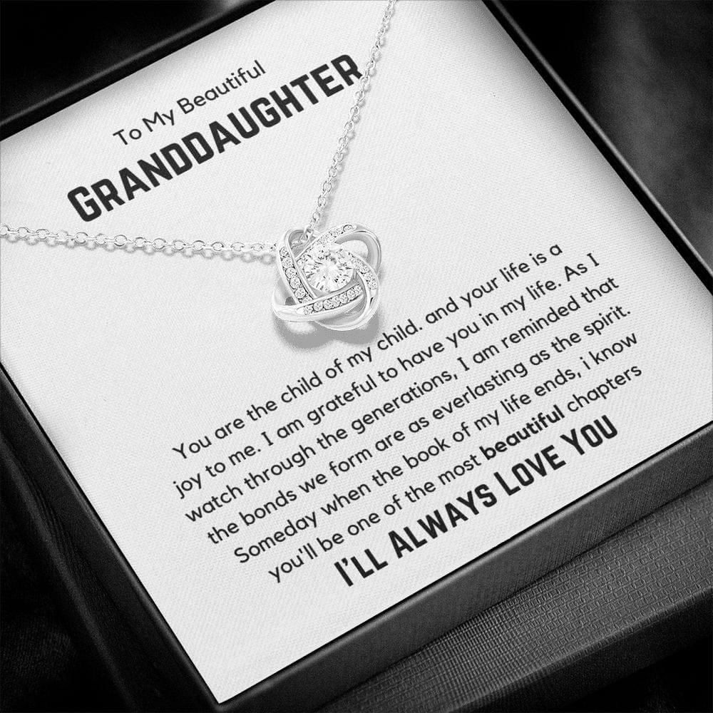 To My Beautiful Granddaughter Love Knot Necklace - You are the child of my child 14K White Gold Finish / Standard Box Jewelry Giftinum