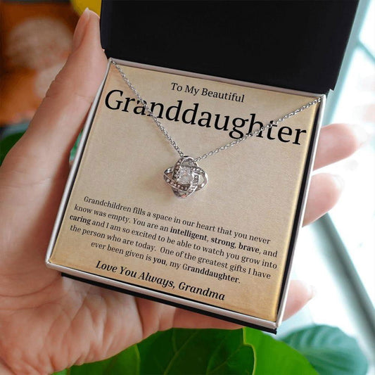 To My Beautiful Granddaughter from Grandma Love Knot Necklace - Grandchildren fills a space in our heart Necklace 14K White Gold Finish / Standard Box Jewelry Giftinum