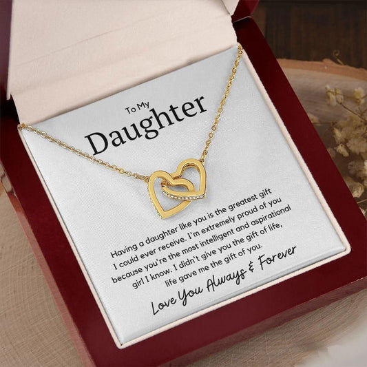 To My Daughter Interlocking Heart Necklace - Having a daughter like you 18K Yellow Gold Finish / Mahogany Luxury Box w/LED Jewelry Giftinum