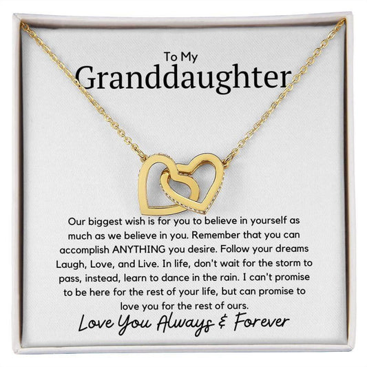 To My Granddaughter Interlocking Heart Necklace - Our biggest wish 18K Yellow Gold Finish / Two-Toned Box Jewelry Giftinum