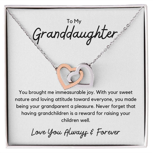 To My Granddaughter Interlocking Heart Necklace - You brought us immeasurable joy Polished Stainless Steel & Rose Gold Finish / Two-Toned Box Jewelry Giftinum