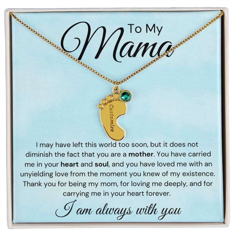 To My Mama Baby Feet Necklace - I may have left the world too soon 1 Charm / 18K Yellow Gold Finish / Standard Box Jewelry Giftinum