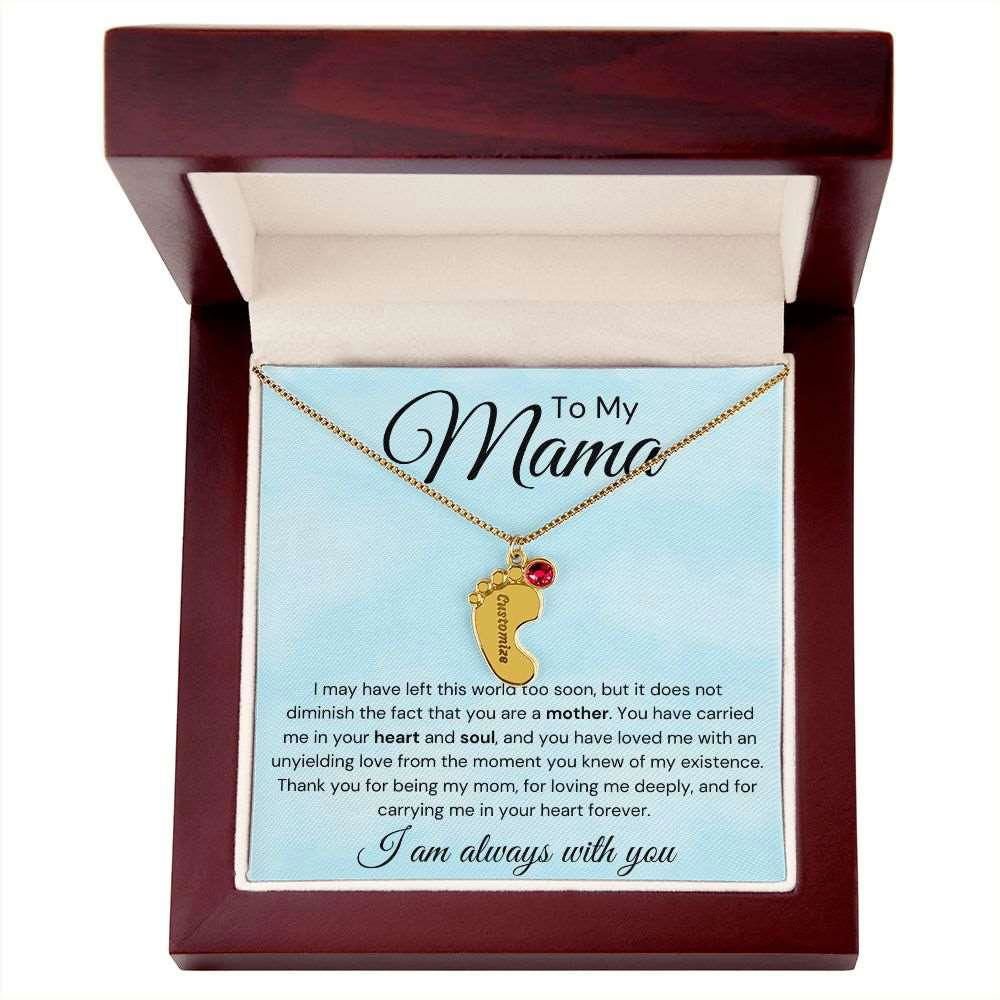 To My Mama Baby Feet Necklace - I may have left the world too soon 1 Charm / 18K Yellow Gold Finish / Luxury Box Jewelry Giftinum