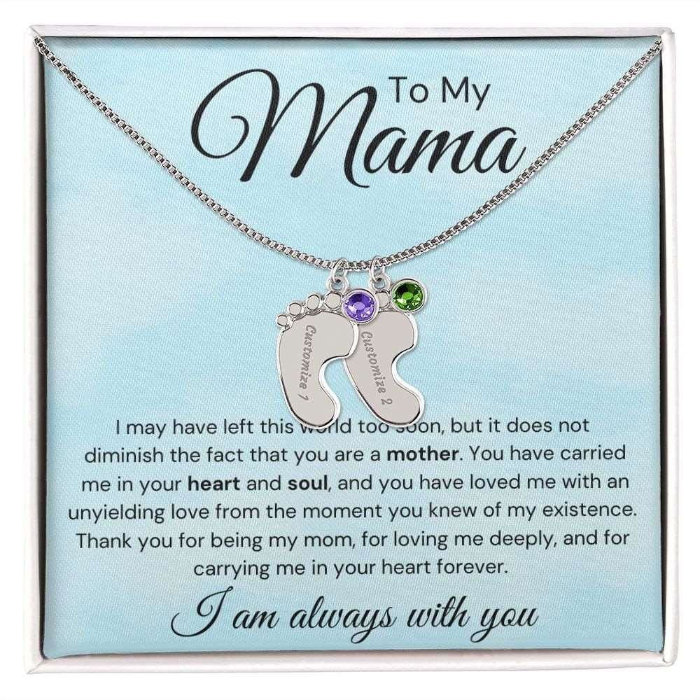 To My Mama Baby Feet Necklace - I may have left the world too soon 2 Charms / Polished Stainless Steel / Standard Box Jewelry Giftinum