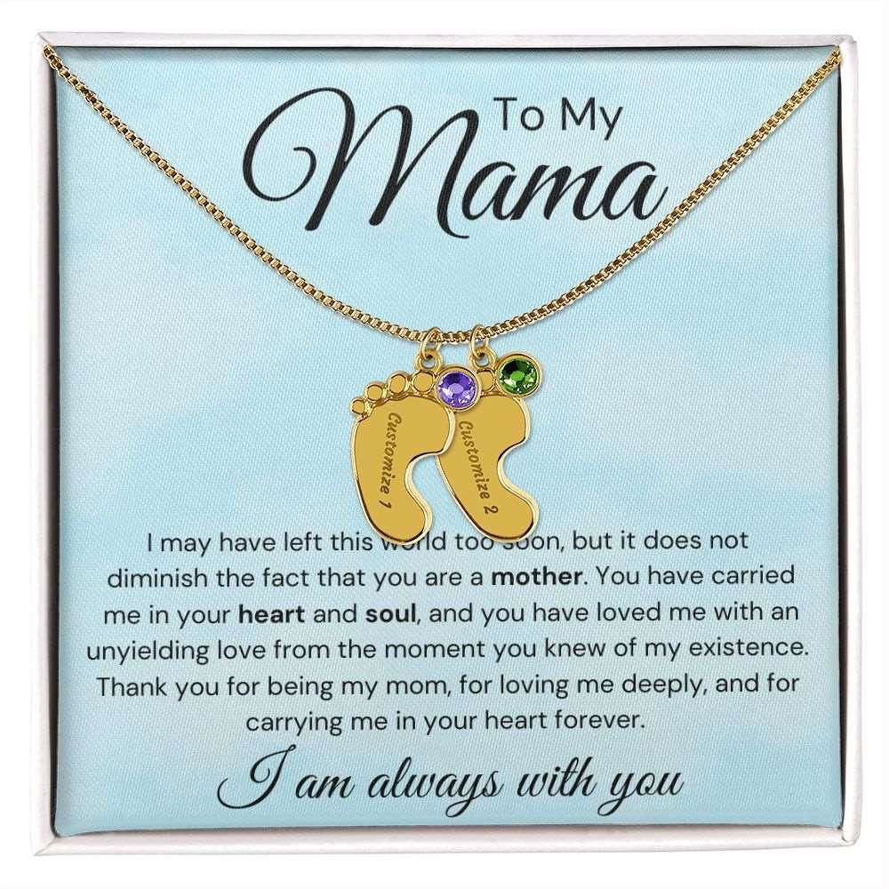 To My Mama Baby Feet Necklace - I may have left the world too soon 2 Charms / 18K Yellow Gold Finish / Standard Box Jewelry Giftinum