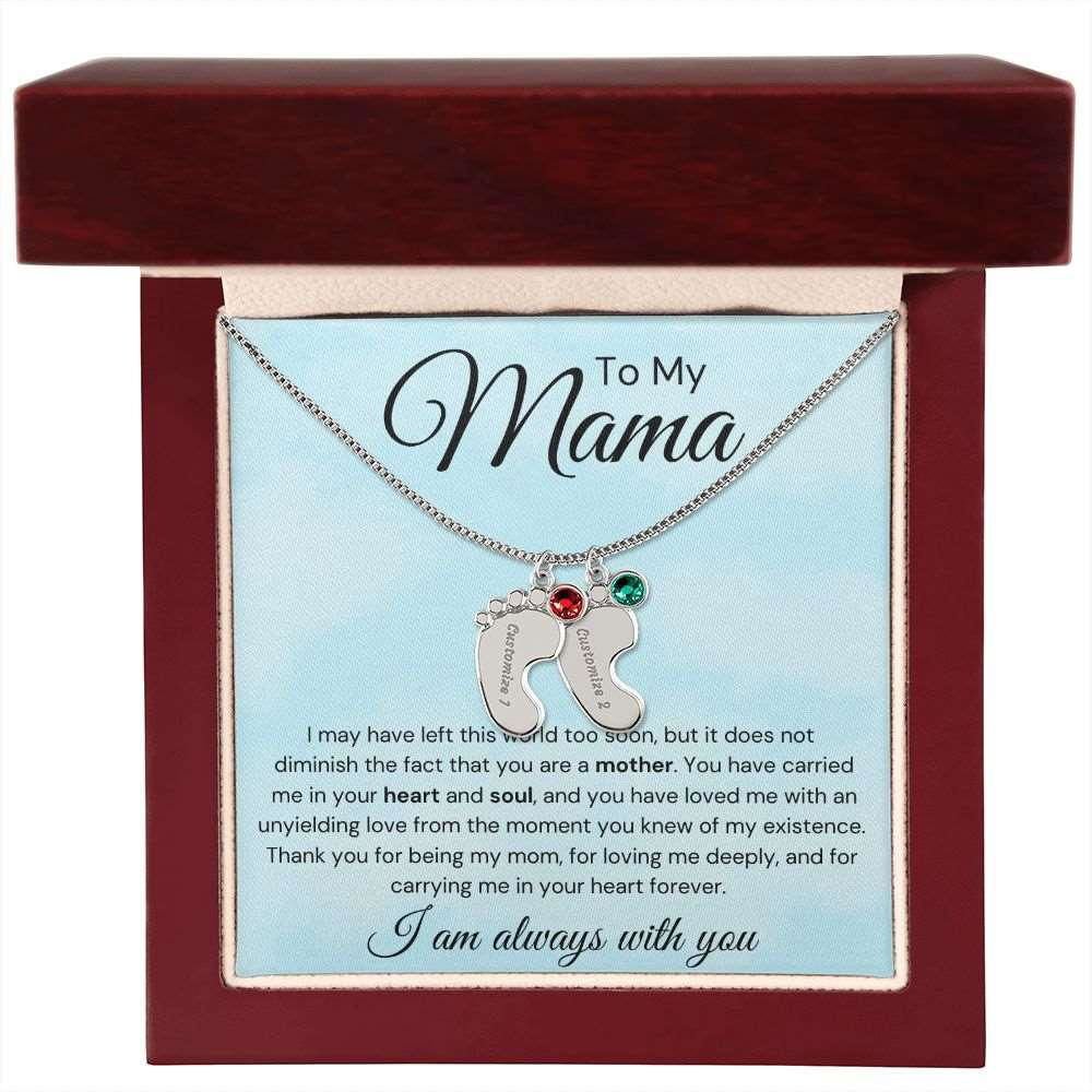 To My Mama Baby Feet Necklace - I may have left the world too soon 2 Charms / Polished Stainless Steel / Luxury Box Jewelry Giftinum