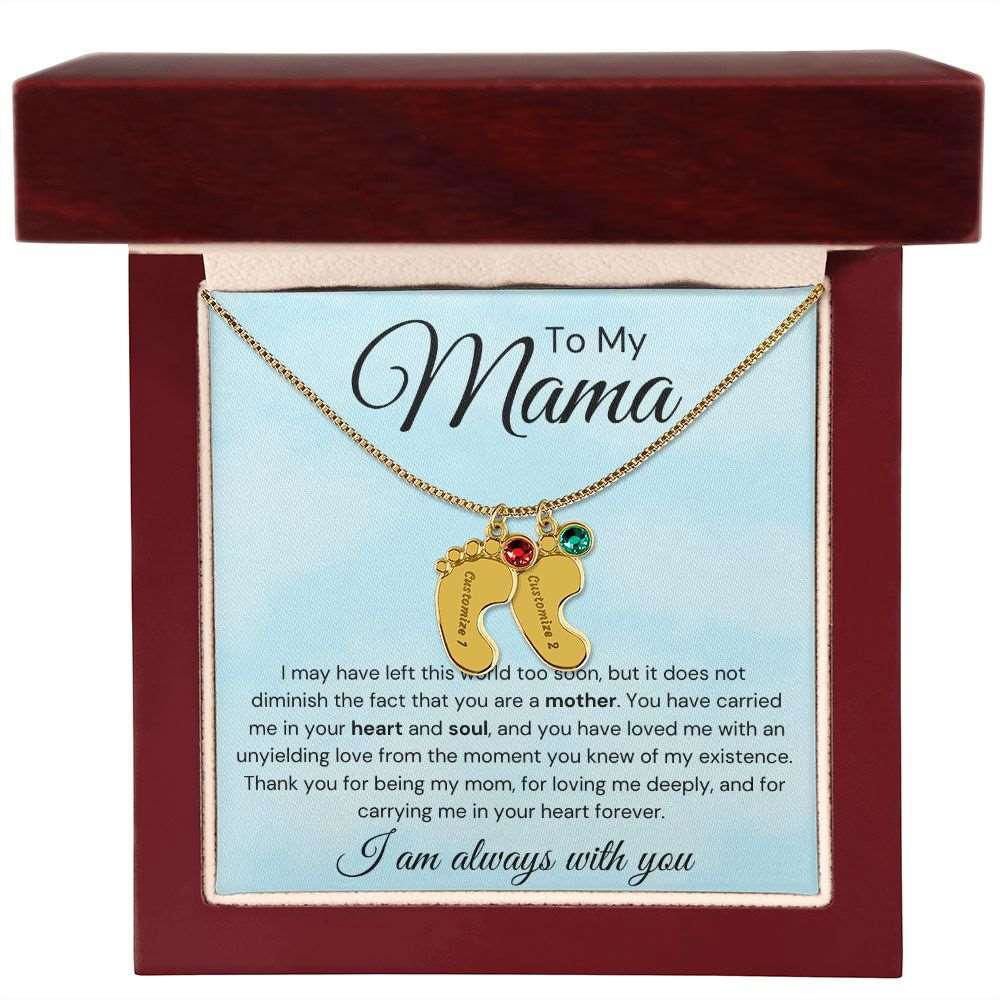 To My Mama Baby Feet Necklace - I may have left the world too soon 2 Charms / 18K Yellow Gold Finish / Luxury Box Jewelry Giftinum
