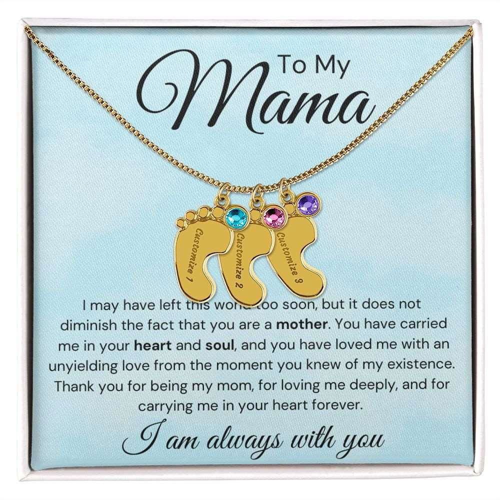 To My Mama Baby Feet Necklace - I may have left the world too soon 3 Charms / 18K Yellow Gold Finish / Standard Box Jewelry Giftinum