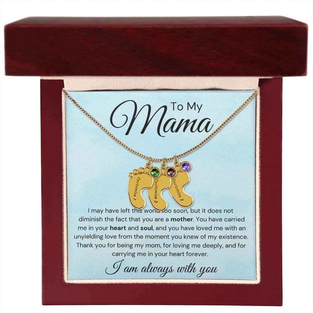 To My Mama Baby Feet Necklace - I may have left the world too soon 3 Charms / 18K Yellow Gold Finish / Luxury Box Jewelry Giftinum