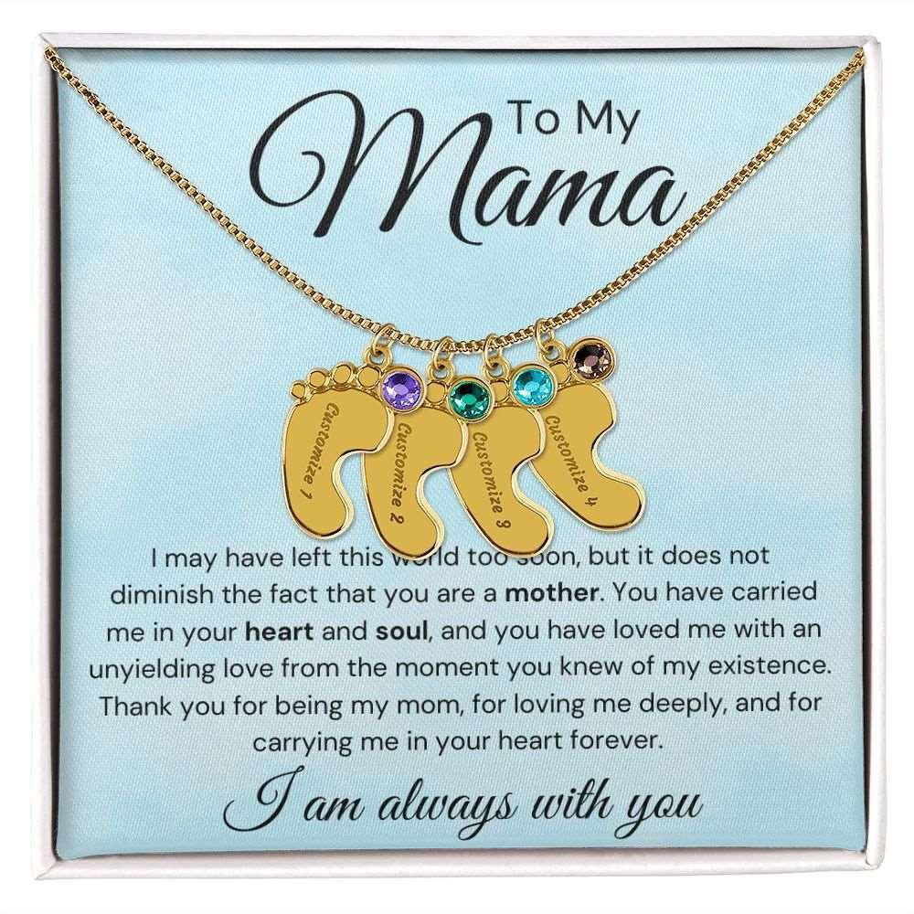 To My Mama Baby Feet Necklace - I may have left the world too soon 4 Charms / 18K Yellow Gold Finish / Standard Box Jewelry Giftinum