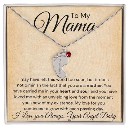 To My Mama Baby Feet Necklace - I may have left this world 1 Charm / Polished Stainless Steel / Standard Box Jewelry Giftinum