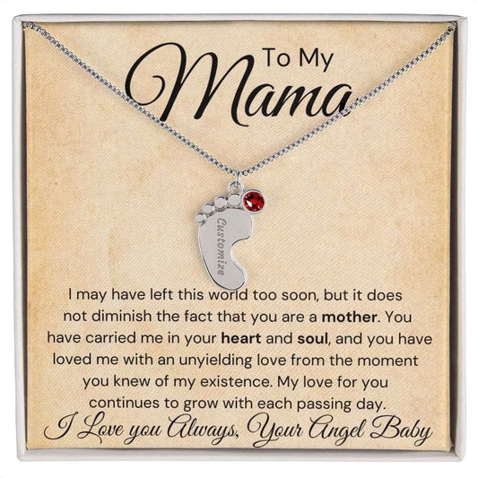 To My Mama Baby Feet Necklace - I may have left this world 1 Charm / Polished Stainless Steel / Standard Box Jewelry Giftinum