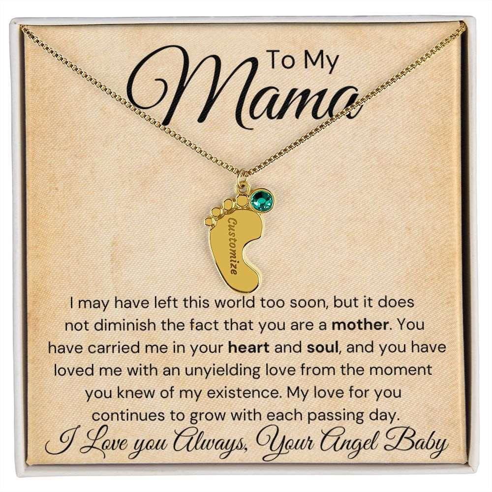 To My Mama Baby Feet Necklace - I may have left this world 1 Charm / 18K Yellow Gold Finish / Standard Box Jewelry Giftinum