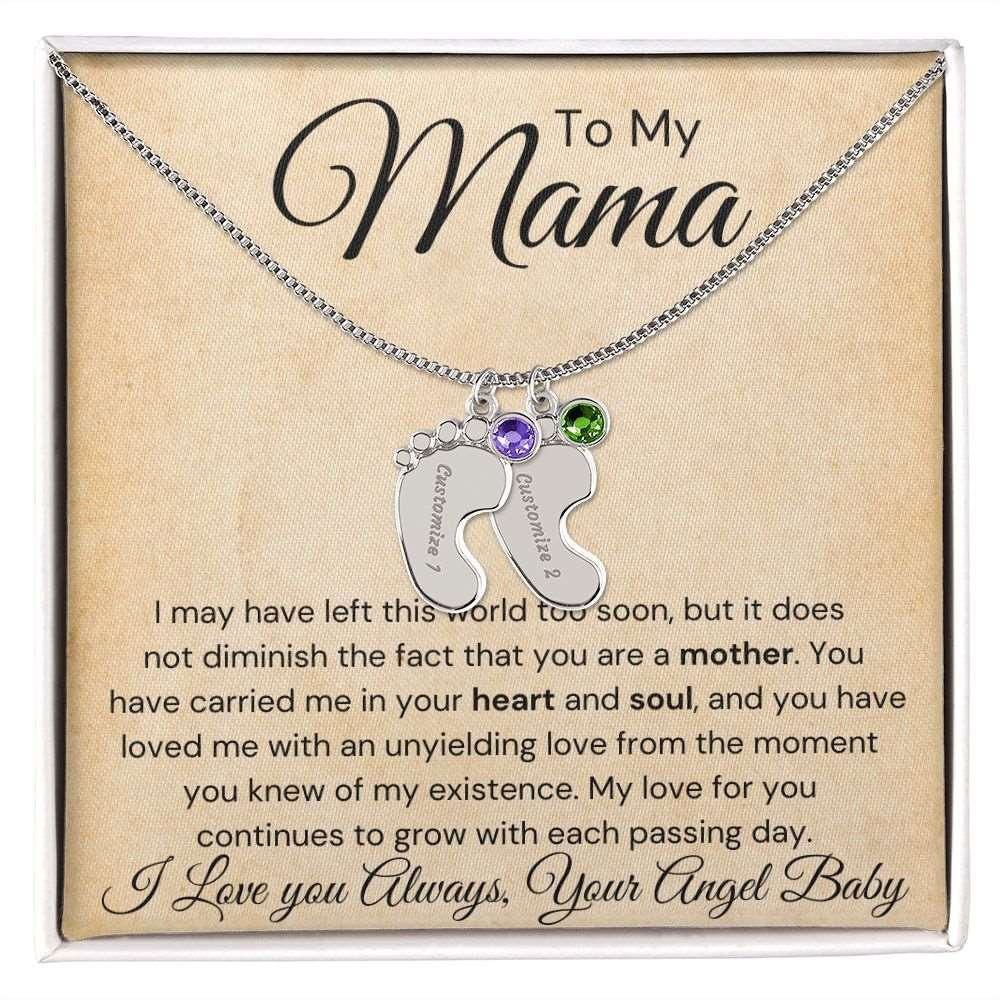 To My Mama Baby Feet Necklace - I may have left this world 2 Charms / Polished Stainless Steel / Standard Box Jewelry Giftinum