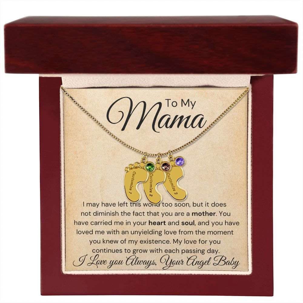 To My Mama Baby Feet Necklace - I may have left this world 3 Charms / 18K Yellow Gold Finish / Luxury Box Jewelry Giftinum