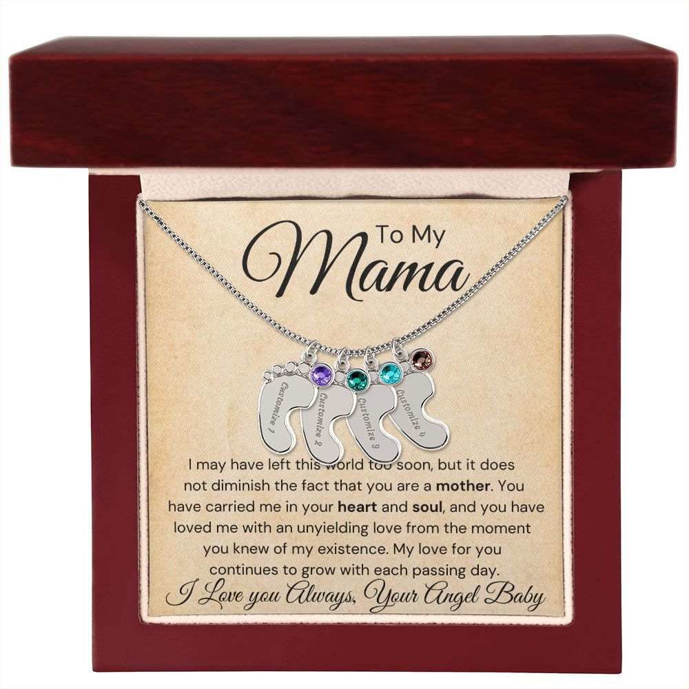To My Mama Baby Feet Necklace - I may have left this world 1 Charm / Polished Stainless Steel / Standard Box Jewelry Giftinum