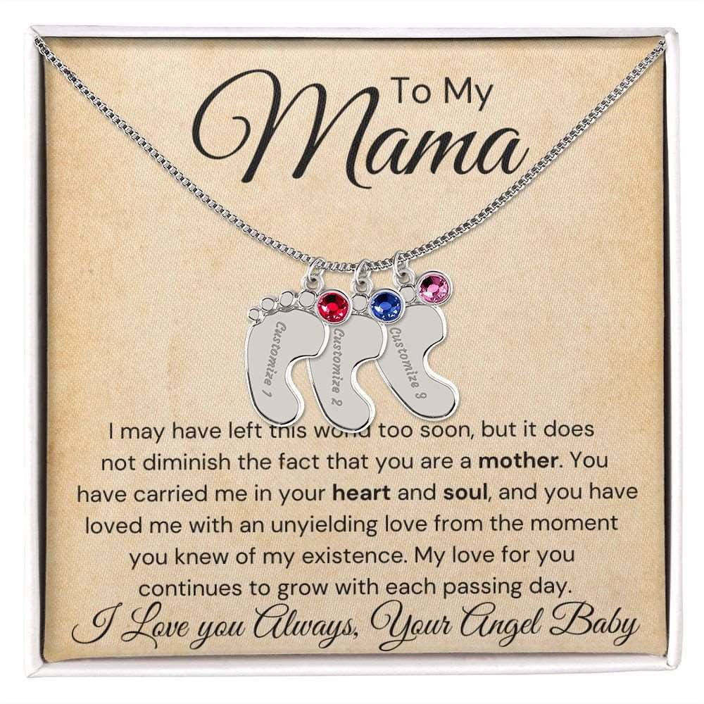 To My Mama Baby Feet Necklace - I may have left this world 1 Charm / Polished Stainless Steel / Standard Box Jewelry Giftinum