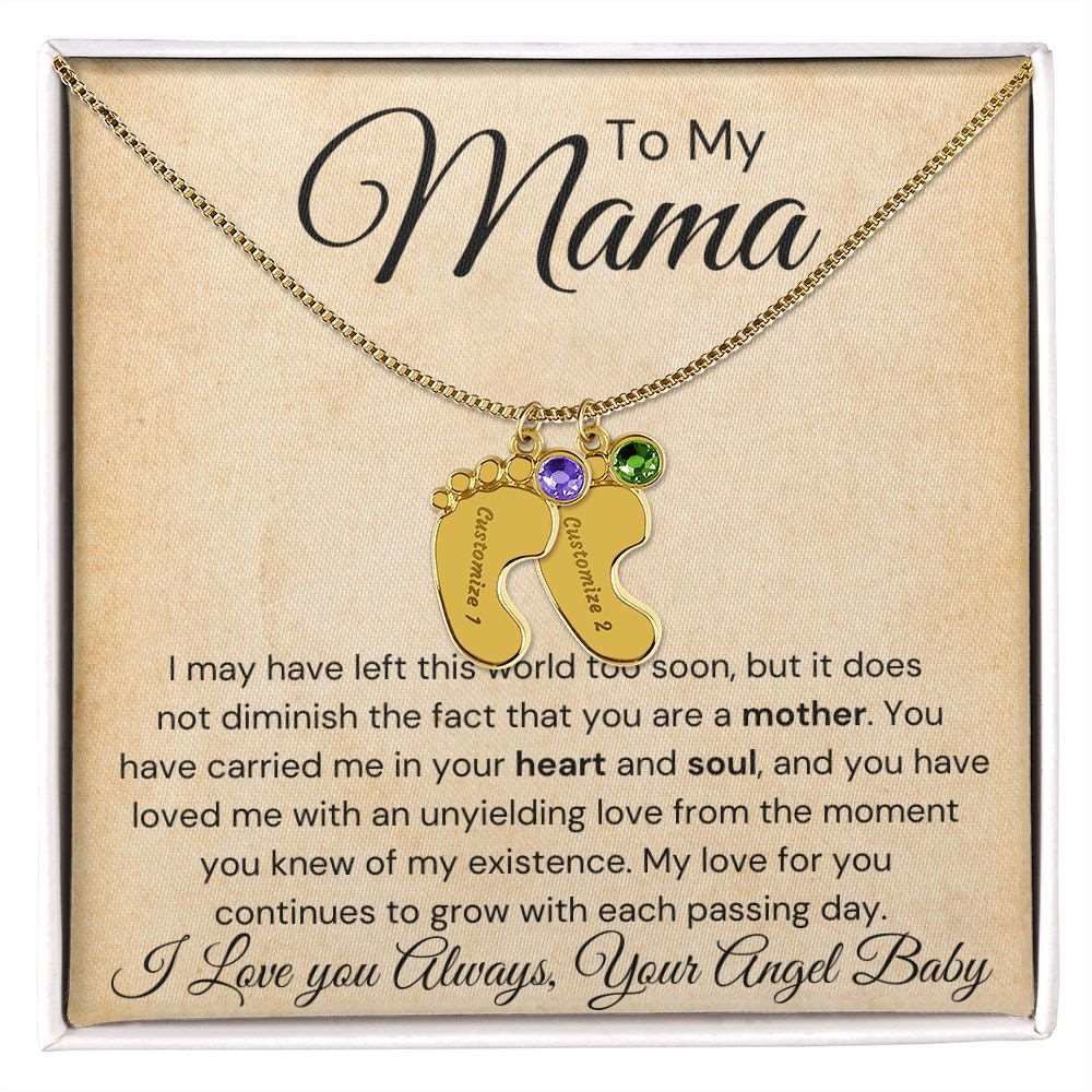 To My Mama Baby Feet Necklace - I may have left this world 2 Charms / 18K Yellow Gold Finish / Standard Box Jewelry Giftinum